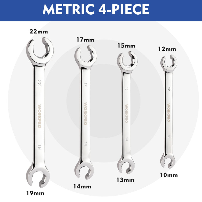 WORKPRO 4 Pcs Metric Flare Nut Wrench Set