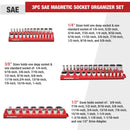 WORKPRO 1/4", 3/8", 1/2" Dr Metric/SAE Magnetic Socket Organizer Set (Socket not Included)