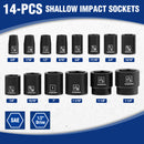 WORKPRO 14PCS 1/2” Drive Shallow Impact Socket Set, SAE Cr-V Steel 6-Point Socket Set with Storage Case for Automotive Repairs