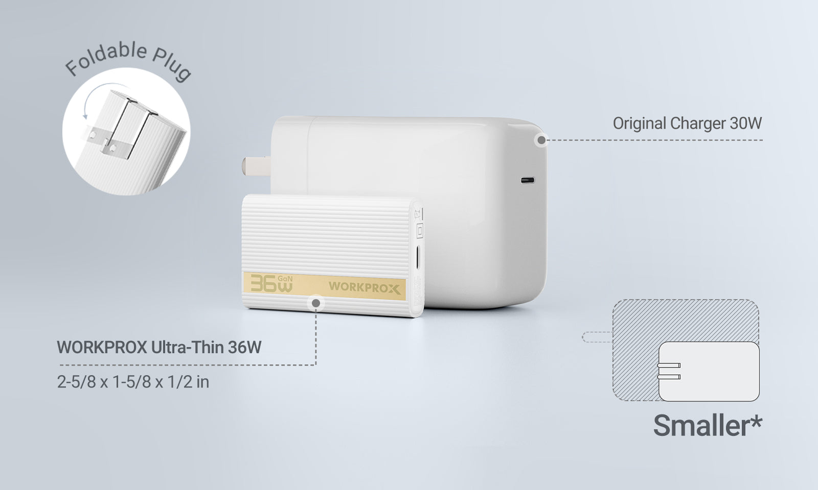 White wall charger with foldable plug, showing innovation and compact quality, labeled Original Charger 30W