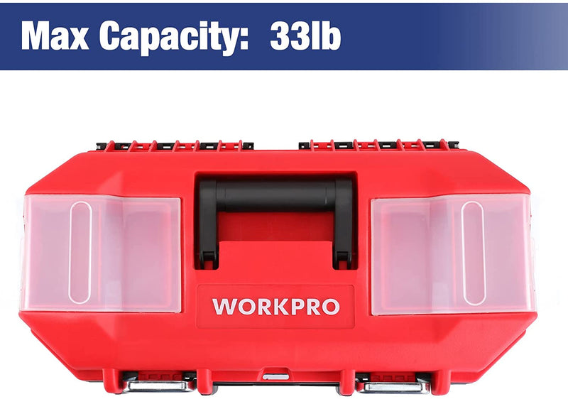 WORKPRO Tool Box Portable 16" with Removable Tray Heavy Duty Toolbox with 2 Metal Latches