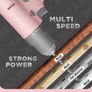 WORKPRO 12V Cordless Drill Driver Set with 6 Pcs Bits, 3/8-Inch Keyless Chuck, Variable Speed, 18 Touque Setting - Pink Ribbon