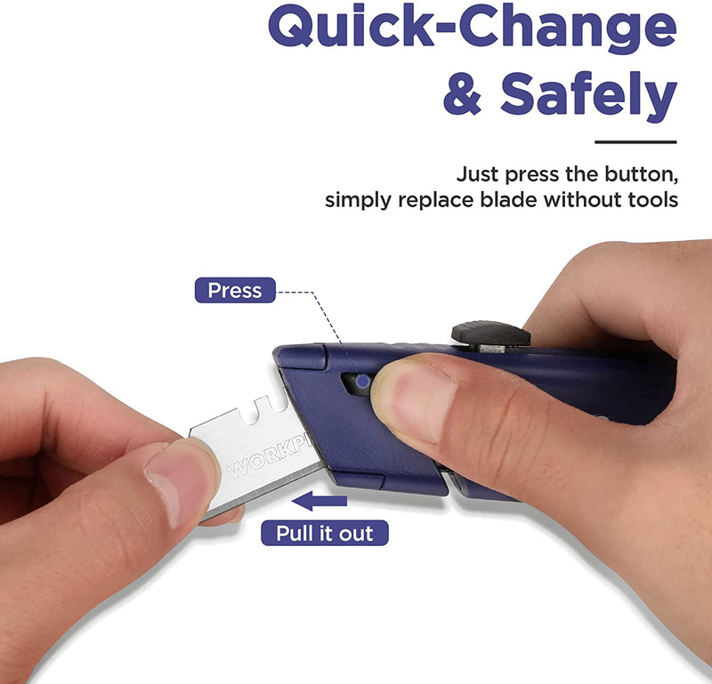 WORKPRO Retractable Utility Knife with Extra Blade Storage, 2 Pack Quick-Change Box Cutters