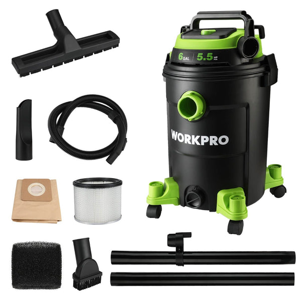 WORKPRO 6 Gallon Shop Vacuum 5.5 Peak Horsepower Shop Vac Cleaner with HEPA Filter Hose and Accessories