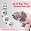 WORKPRO 12V Cordless Drill Driver Set with 6 Pcs Bits, 3/8-Inch Keyless Chuck, Variable Speed, 18 Touque Setting - Pink Ribbon