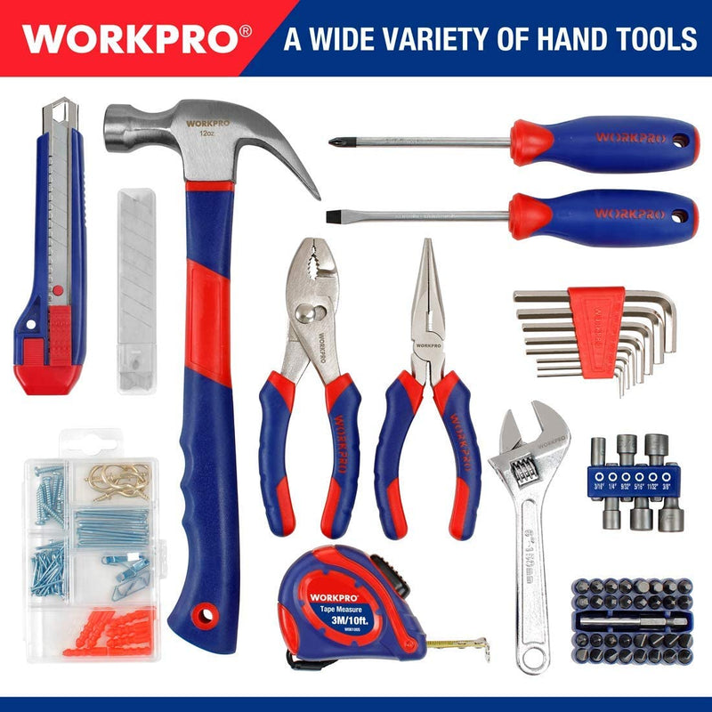 WORKPRO 3" Face Clamp & 12V Cordless Drill and Home Tool Kit & 10 Pcs Pro Spade Drill Bit Set & 4-in-1 Staple Gun Heavy-Duty