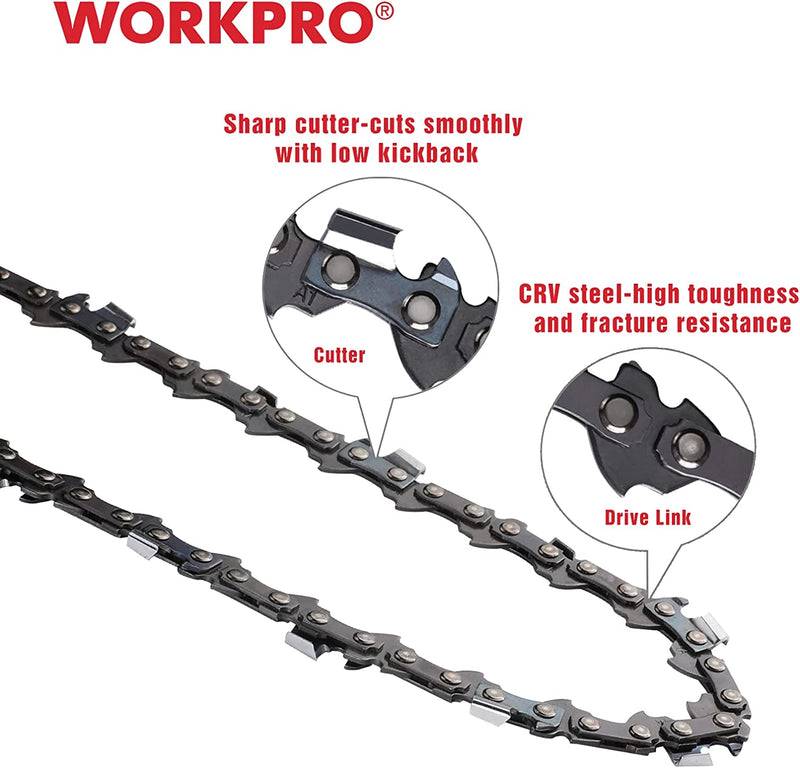 WORKPRO 2-Pack 18 Inch Chainsaw Chain, 3/8"Pitch, 62 Drive Links Wood Cutting Saw Chain for Chainsaw Parts