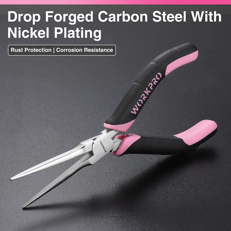 WORKPRO 6 Pcs Mini Pliers Set with Pink Pouch - Pink Ribbon