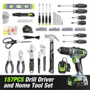 WORKPRO 157 Pcs Household Tool Kit with 20V Cordless Lithium-ion Drill Driver - Pink Ribbon