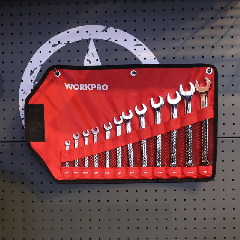 WORKPRO 12 Pcs Metric 8-19mm, Premium Cr-V Combination Wrench Set