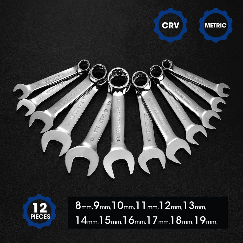WORKPRO 12 Pcs Stubby Combination Wrench Set