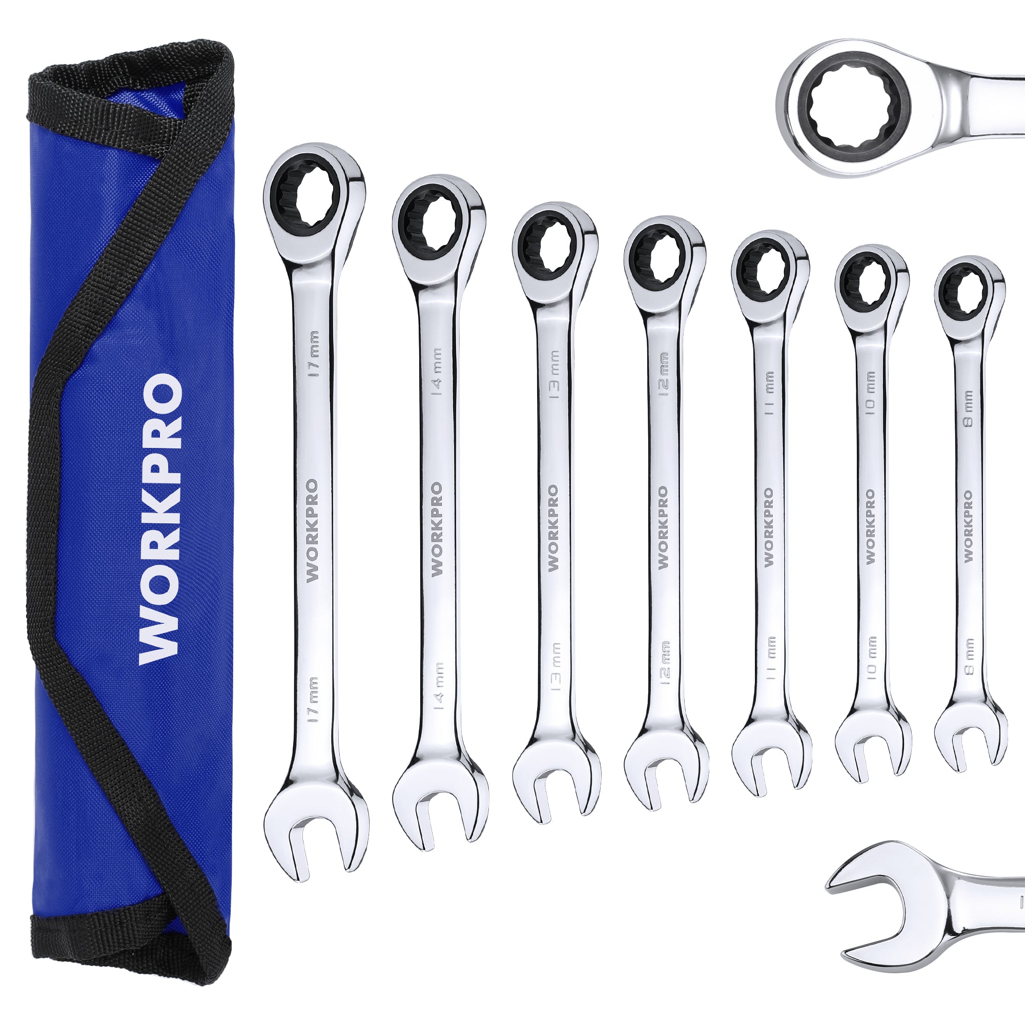 WORKPRO 7-Piece Ratcheting Combination Wrench Set, 72 Teeth