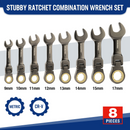 WORKPRO 8 Pcs Flex-Head Stubby Ratcheting Combination Wrench Set