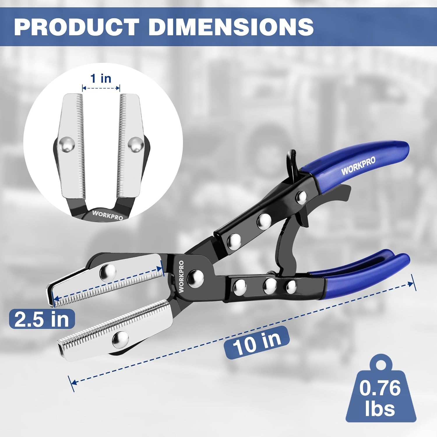 WORKPRO 10 in hose pinch-off pliers with serrated jaws and blue comfort handles