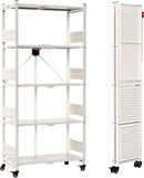 WORKPRO 5-Tier Folding Shelf, No-Assembly Metal Storage Rack with Wheels, 750 lbs Capacity (with Leveling Feet), Collapsible Shelving Unit for Kitchen, Pantry, Closet & Craft Shows - White