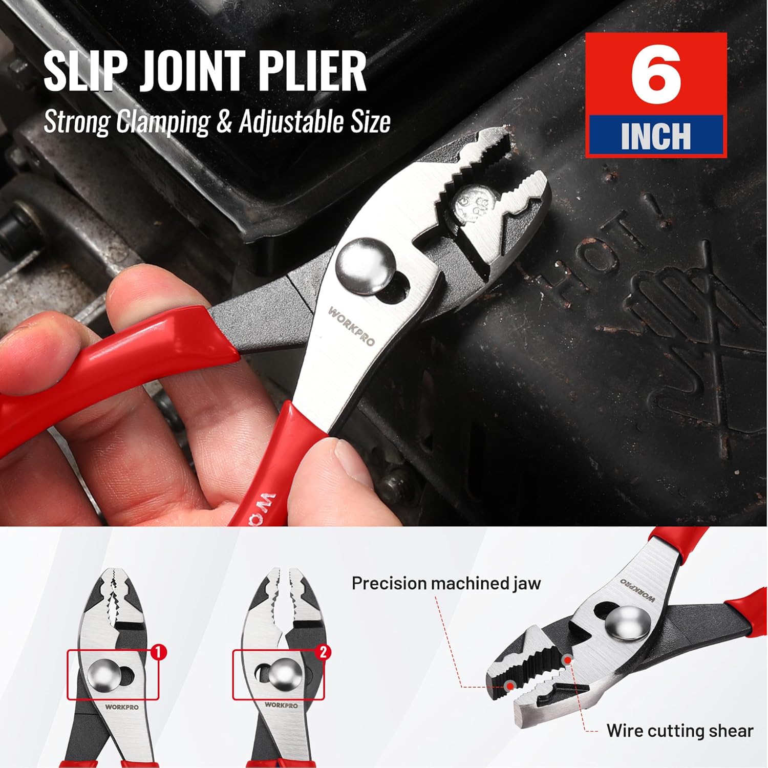 6 in slip-joint plier with adjustable jaw and precision machined grip