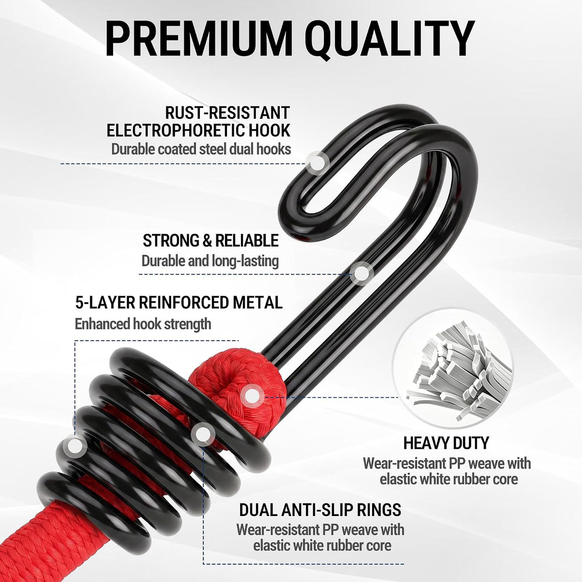 WORKPRO 24" Bungee Cords with Hooks, 4 Pack Heavy Duty Outdoor Bungee Strap, Red