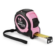 WORKPRO pink and black retractable tape measure with yellow blade and magnetic-style hook