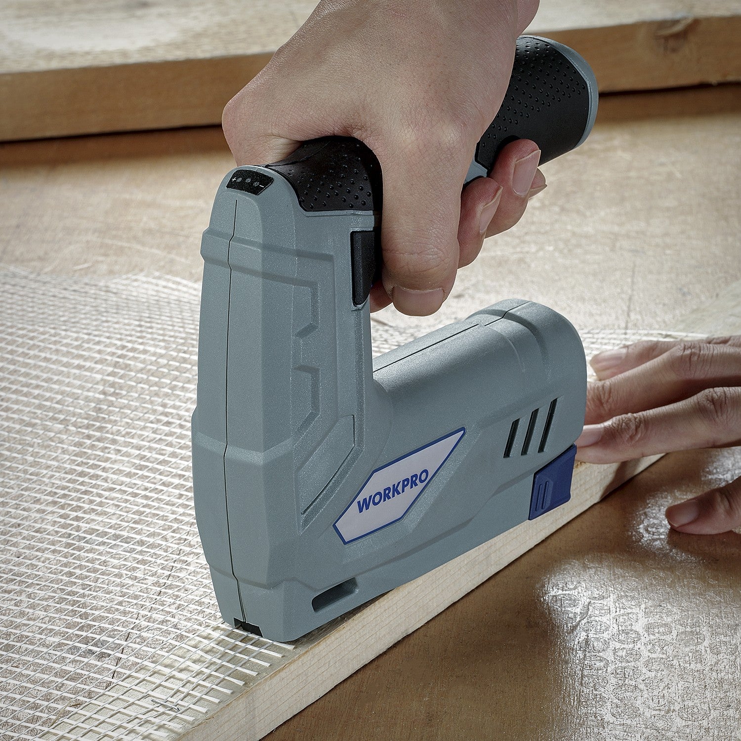 WORKPRO 3.6V Electric Staple Nail Gun in gray with secure grip handle, innovation and durable quality