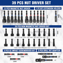 WORKPRO 39-Piece Magnetic Nut Driver Set, Impact Drill Driver Bit 1/4" Hex Shank, SAE & Metric Cr-V Steel Power Nut Drivers with Impact Socket Adapters, Screwdriver Bits, Bit Holder, Sturdy Tool Box