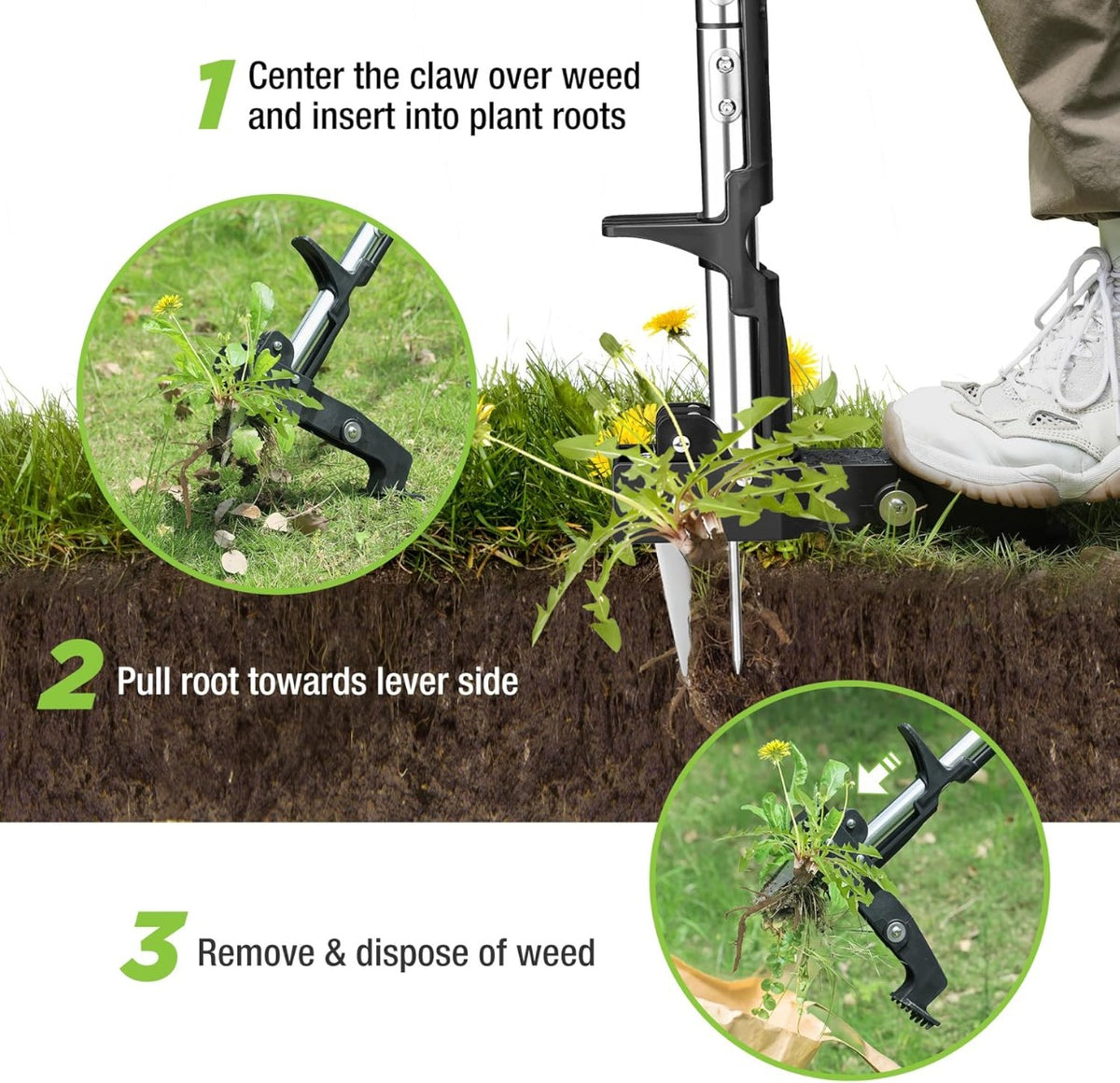 tool for removing plants from pots WORKPRO Heavy Duty Root Remover Tool, Stand Up Garden Weed Puller Tool with Ergonomic 39" Long Handle, 4 Claws Steel Head & Foldable Foot Pedal