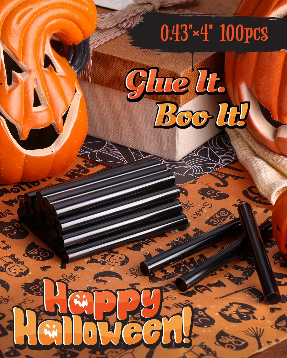 Black full-size hot glue sticks, bundled 100-pack display