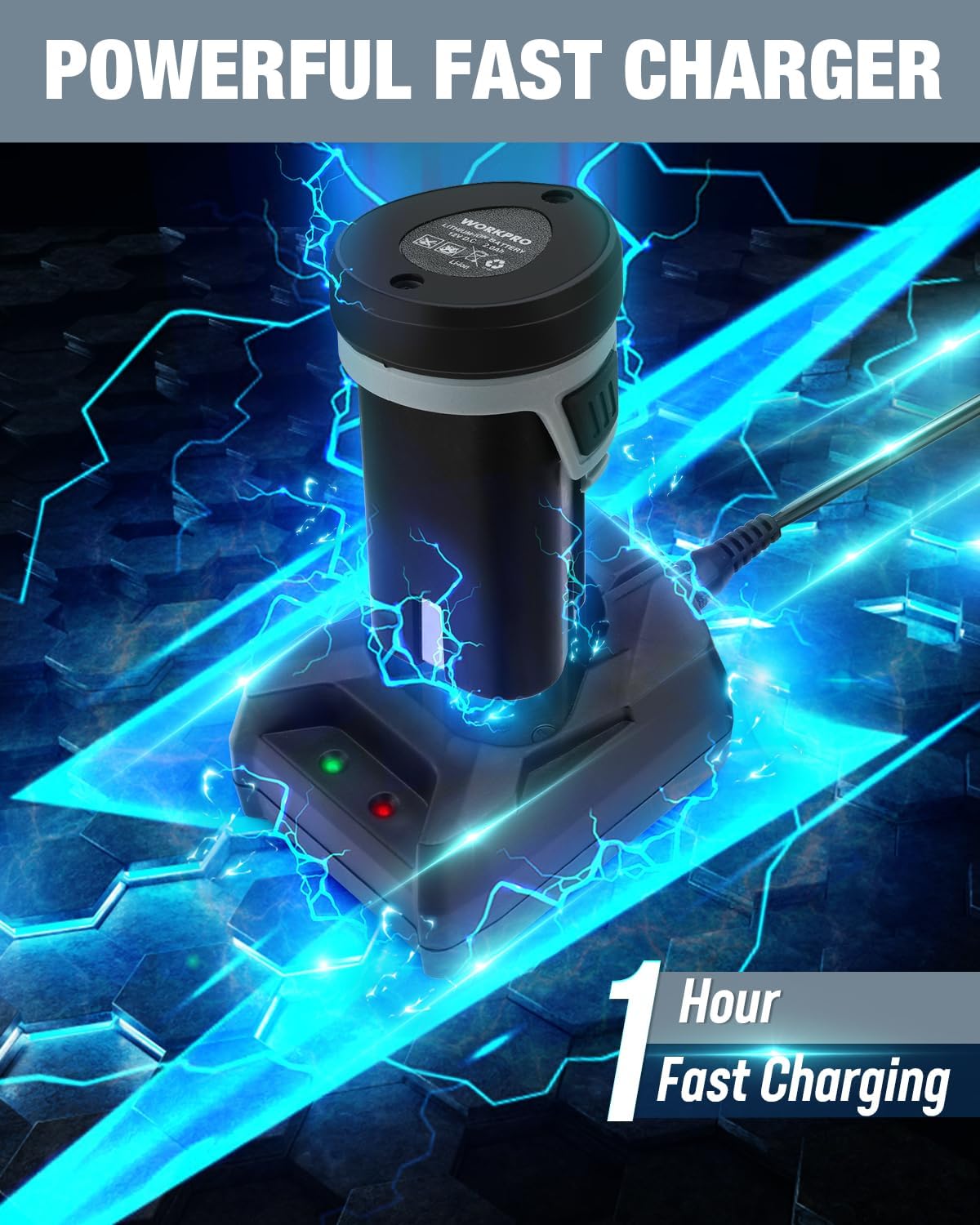 Cordless buffer polisher charger dock with fast charging indicator, 1 hour charge