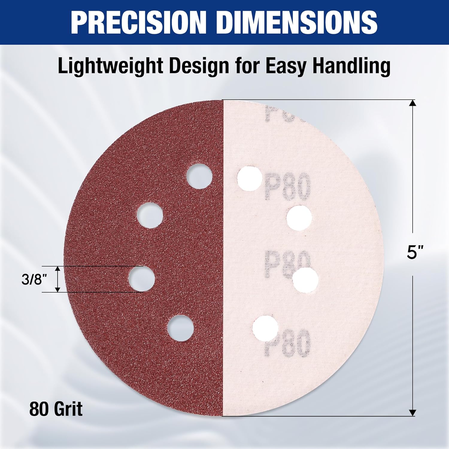 Round sanding discs marked P80 80-grit, red and beige sides with dust holes