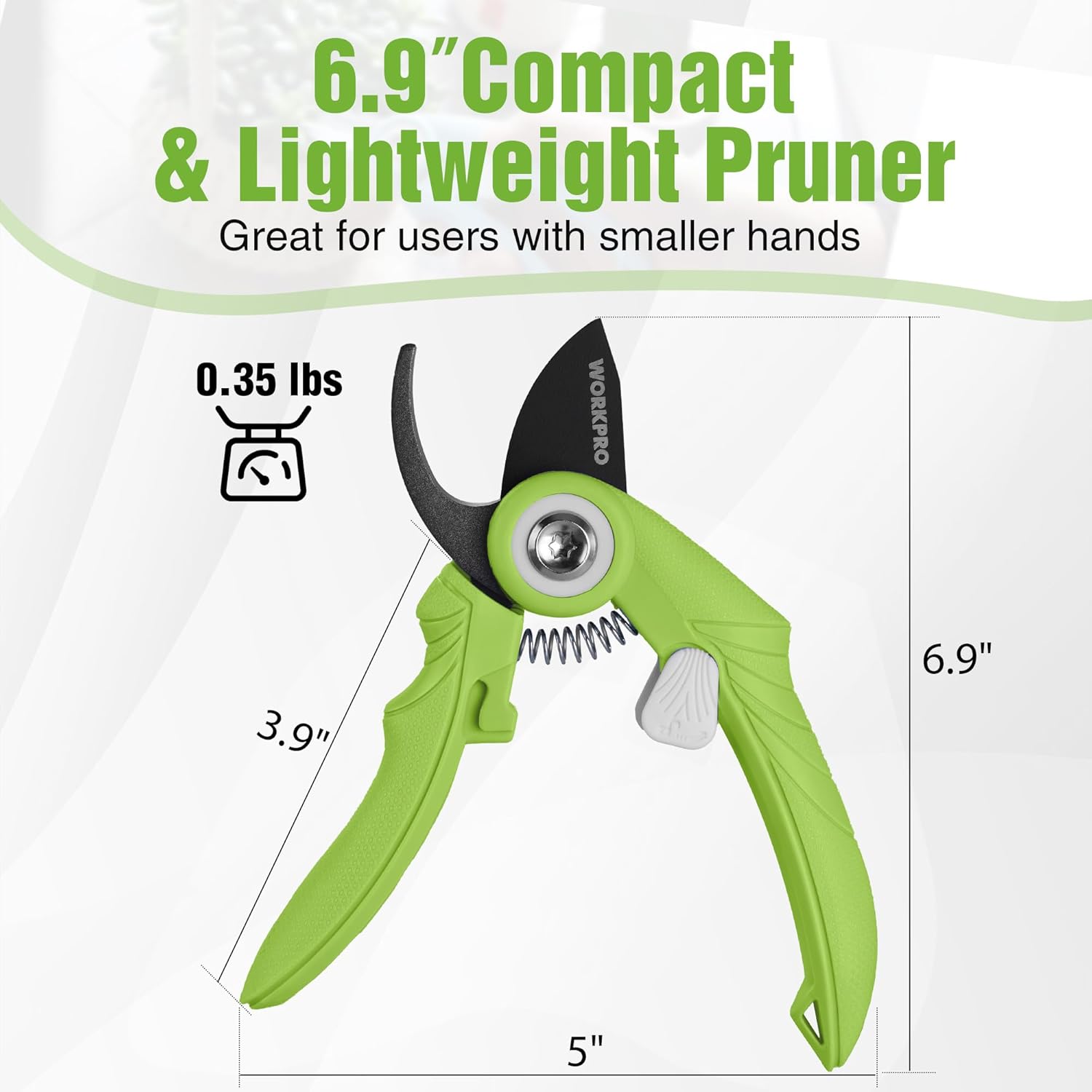 Green bypass pruning shears with black blade and cushioned grip handles