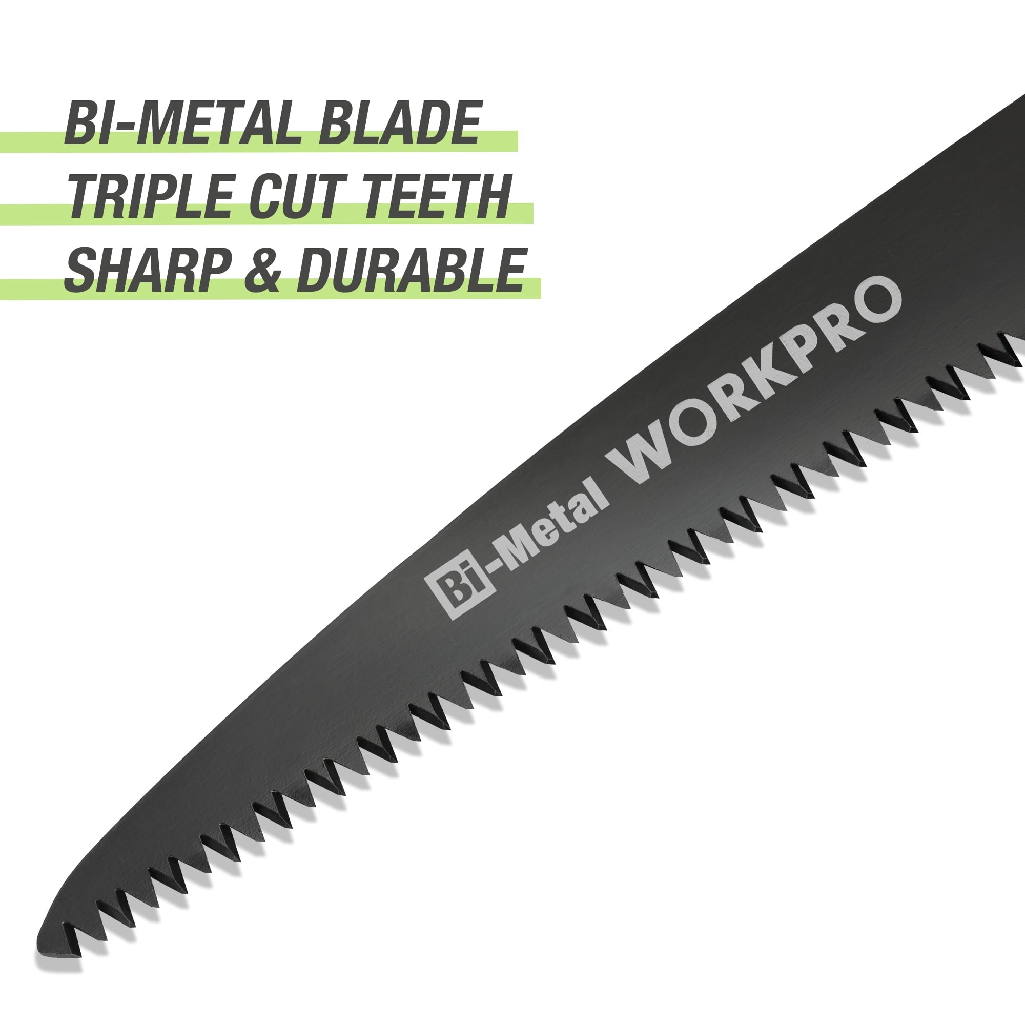 Bi-metal folding saw blade with triple-cut teeth, sharp serrated edge
