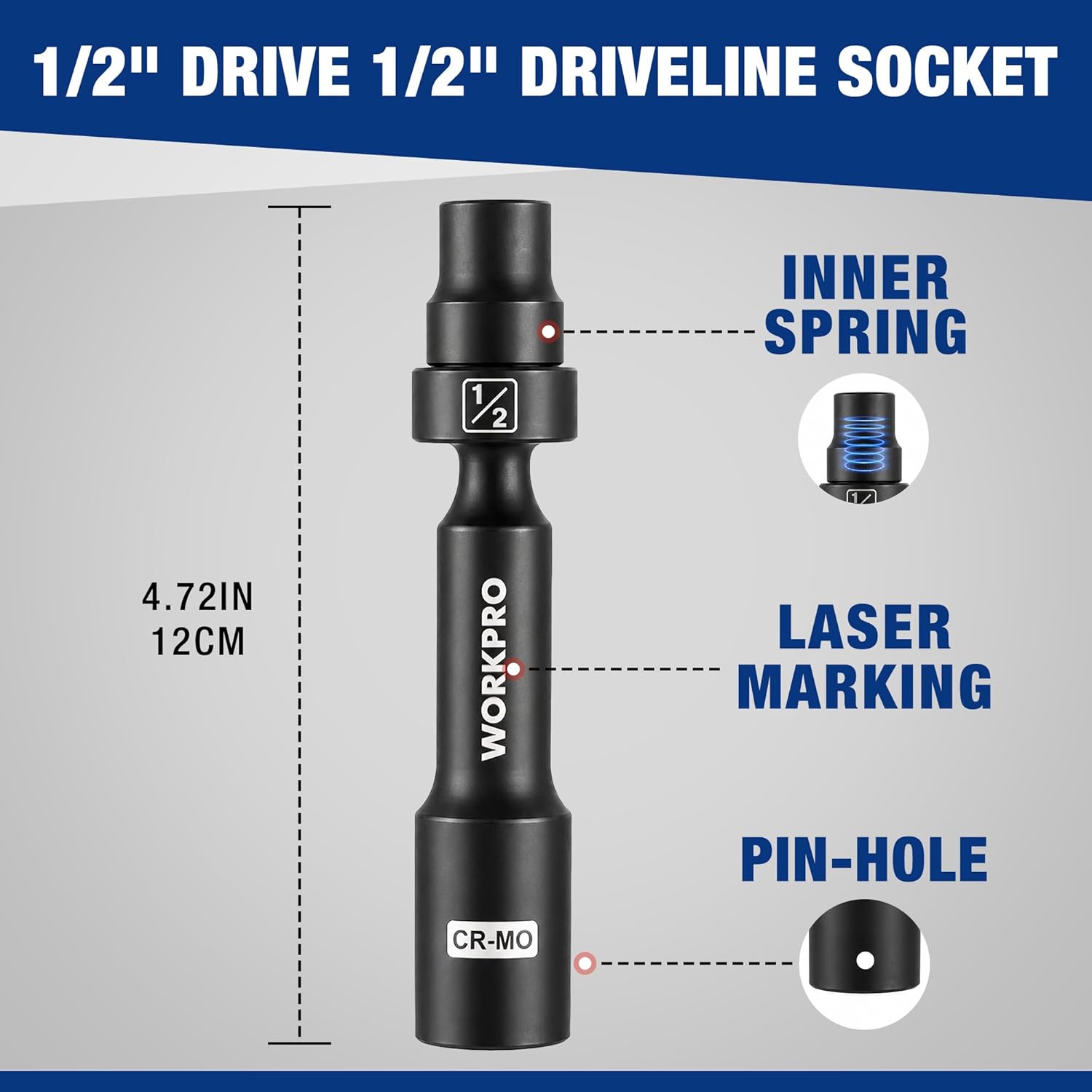 1/2-in drive swivel driveline socket, black with 1/2-in drive end