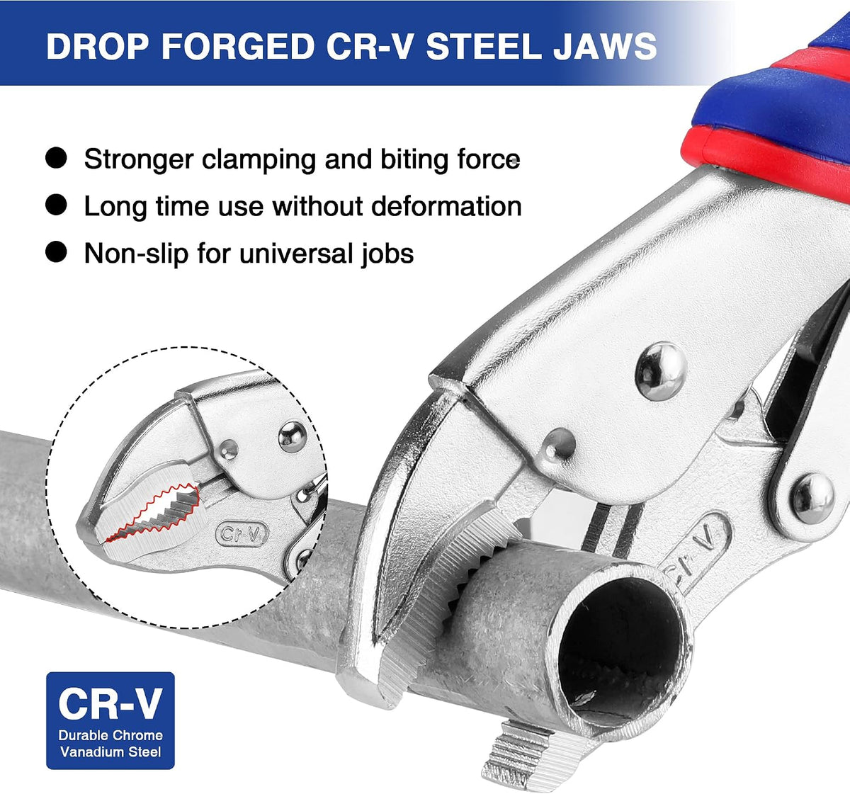 WORKPRO 4-Piece Locking Pliers Set with Comfortable Grip, 5-1/2", 7" and 9" Curved Jaw Locking Pliers, 6-1/2" Long Nose Locking with Storage Bag, Blue&red