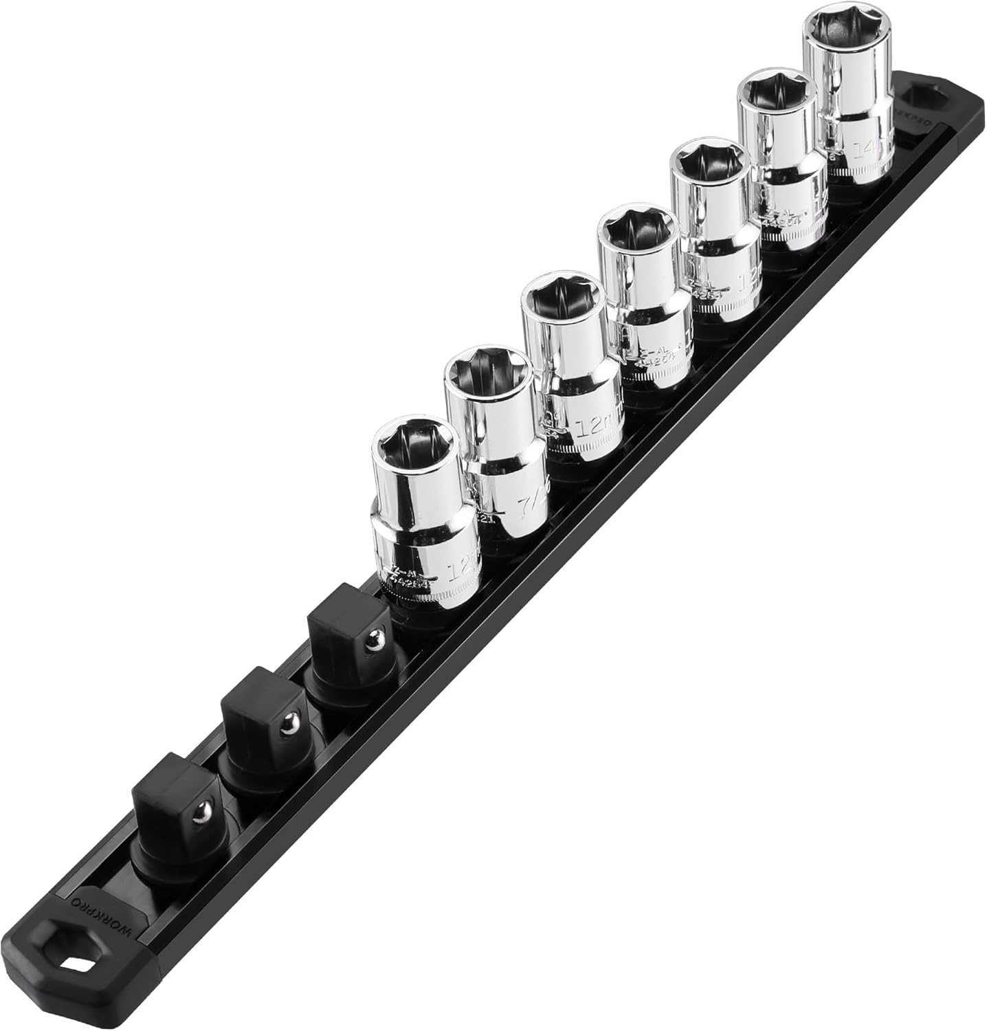 Black magnetic socket rail with multiple chrome socket holders