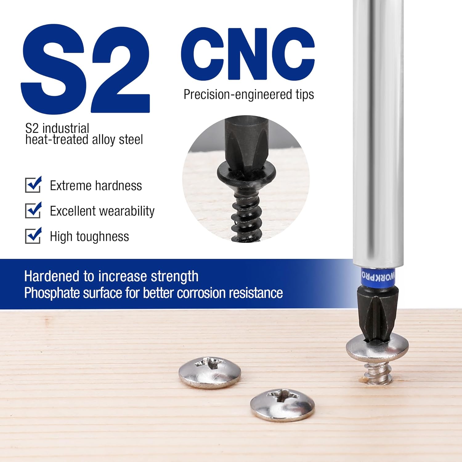 S2 CNC precision-engineered PH2 impact bit with hardened phosphate surface