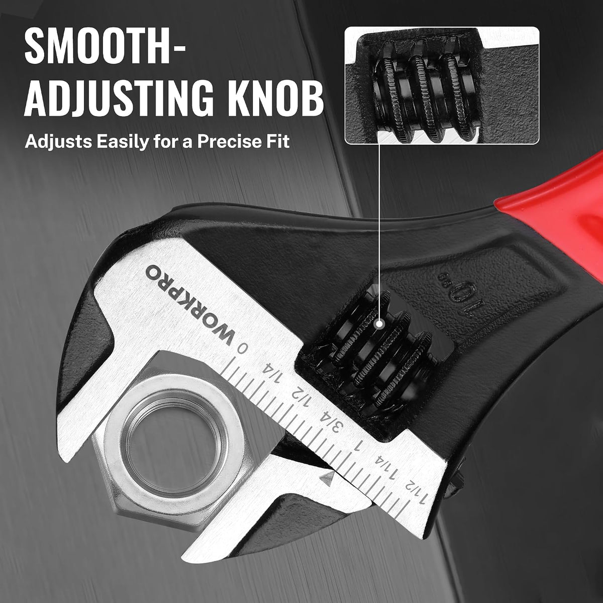 WORKPRO 10-Inch Adjustable Wrench, Cr-V Steel Wide Jaw Black Oxide Wrench