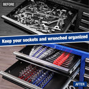 WORKPRO 8-Piece Magnetic Socket Organizer and Magnetic Wrench Organizer Set, 1/4", 3/8", 1/2" Drive Metric SAE Aluminum Alloy Socket Rail, Metric SAE Wrench Holder(Socket, Wrench not Included)