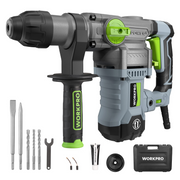 WORKPRO corded SDS-Plus rotary hammer drill with bits, chisel, tool case and accessories