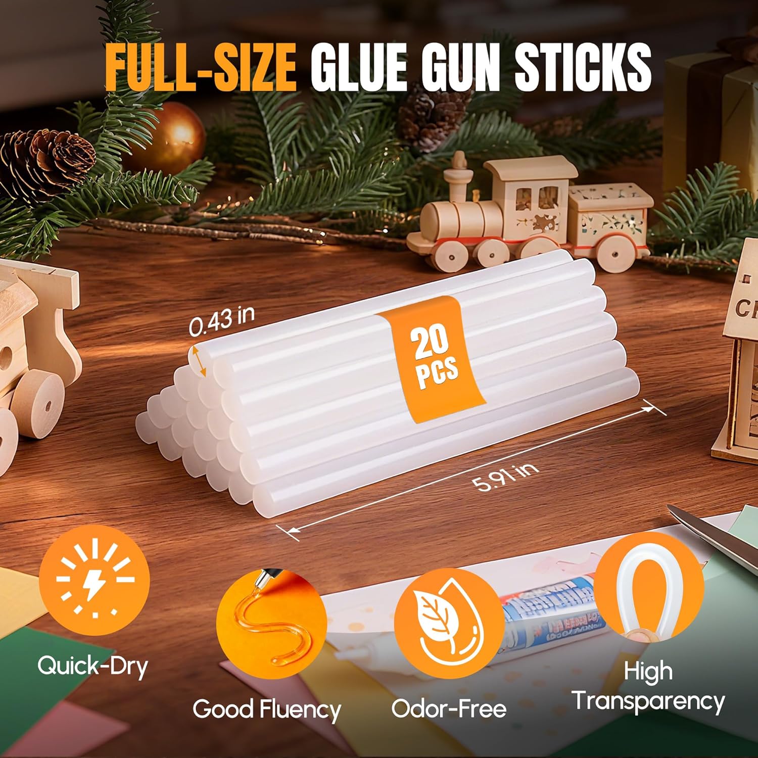 Full-size white glue sticks bundle for cordless hot glue gun, 20-piece pack