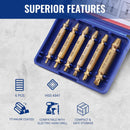WORKPRO 6PCS Stripped Screw Extractor Set, Titanium Coated Broken Bolt Extractor Kit, Easy Out Damaged Screw Removal Tools, 4341 HSS Reverse Drill Bits with Portable Case