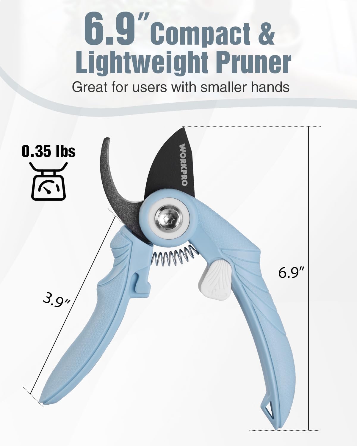 WORKPRO 6.9 in compact bypass pruner, blue handheld pruning shears