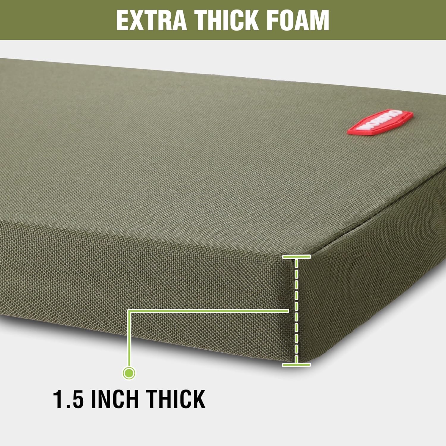 1.5 inch thick green kneeling pad foam with close-up textured cover surface.