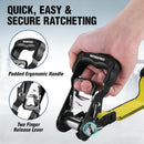 WORKPRO Ratchet Tie Down Straps, 2-Pack | 1.5" x 16' | 3300 lbs Break Strength Heavy Duty Ratchet Straps, Fits for Moving Appliances Motorcycle ATV Truck (Yellow)