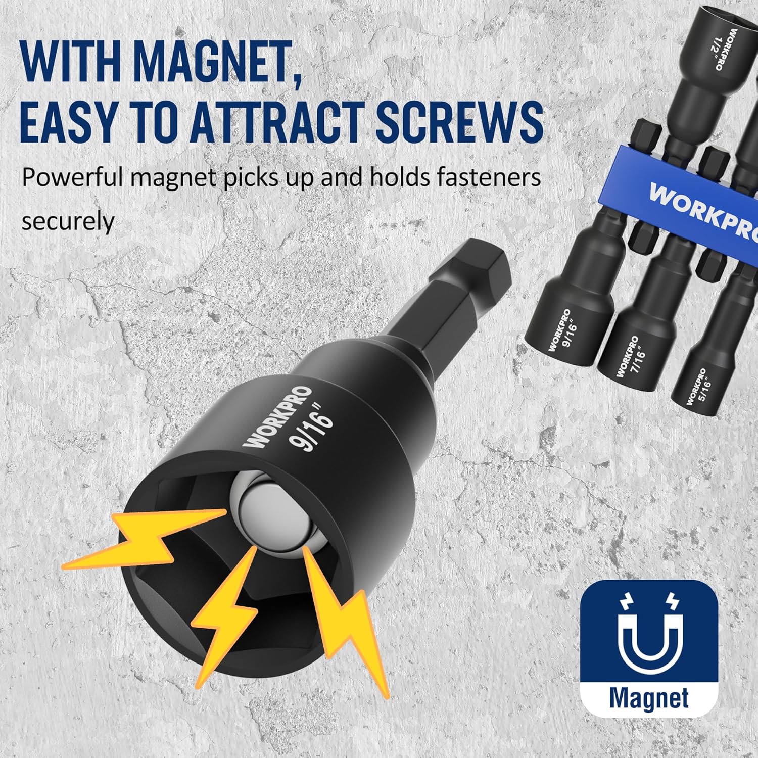 Black deep socket nut driver bit with hex shank, magnet-ready end