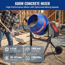 WORKPRO 4.6 Cu.Ft. Electric Cement Mixer, 600W 0.8HP Portable Concrete Mixer with Wheels & Stand Steel for Stucco, Mortar & Seeds