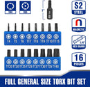 WORKPRO 16pcs Security Torx Bit Set, S2 Steel Star Bit Set, CNC Machined 1" Tamper Proof Torx Screwdriver with Magnetic Tips, 1/4 Inch Hex Shank, Tamper Resistant Fastener Driv in Storage Box