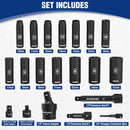 WORKPRO 20-Piece 1/2＂ Drive Deep Impact Socket Set, 6-Point, Cr-V Steel, 10-27mm, Universal Joint, Adapter and Extension Bar, Metric