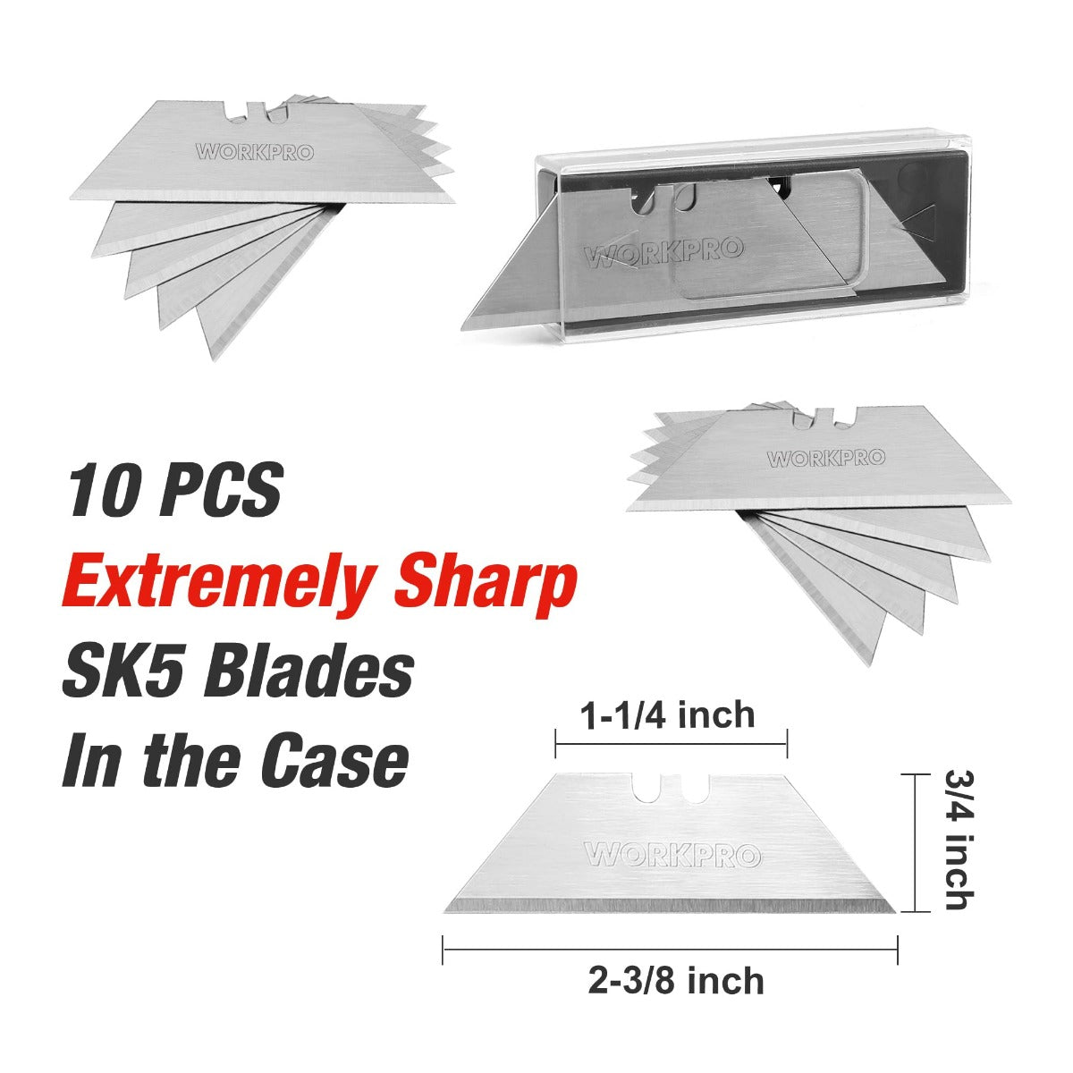 WORKPRO folding utility knife blade case with SK5 blades