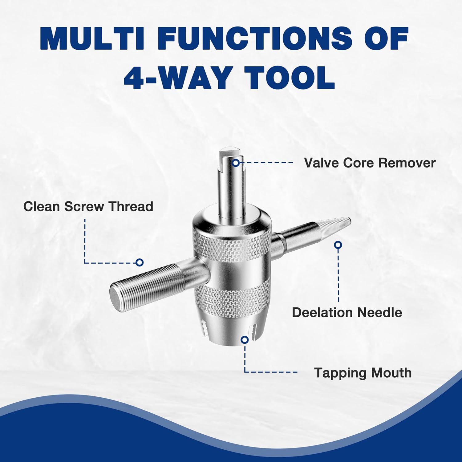 WORKPRO 4-way valve tool with valve core remover, deation needle, and tapping mouth