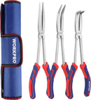WORKPRO 3PC Long Reach Pliers Set, 11'' Straight, 90° & 45° Bent Nose Plier | Extra Long Needle Nose Plier Set For Narrow Spaces