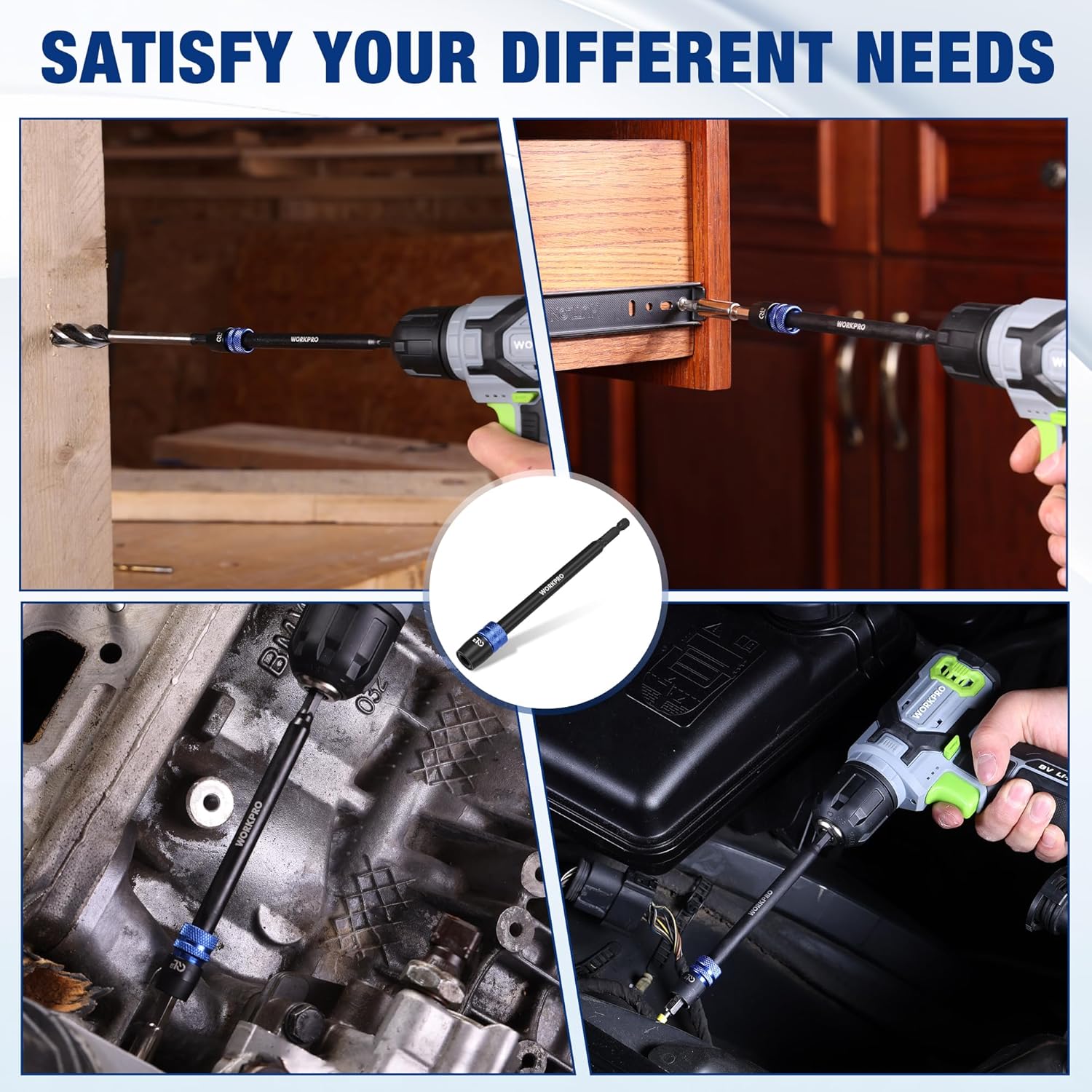 Drill bit extension adapter for impact driver and socket driver use on hex bits.